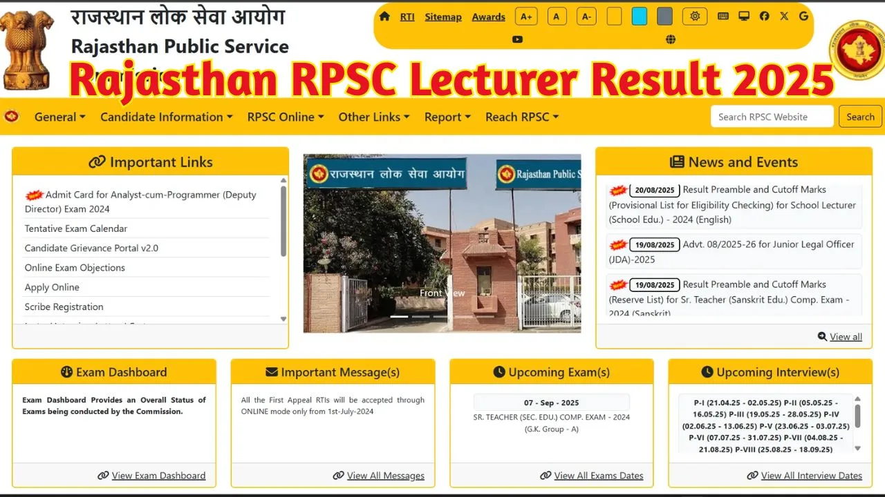 Rajasthan RPSC Lecturer Result 2025
