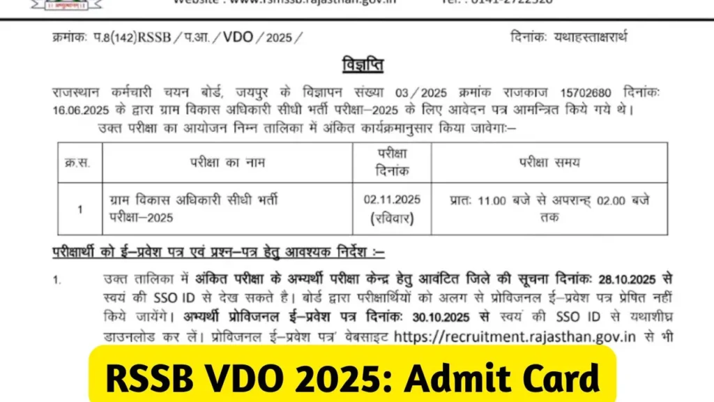 RSSB VDO 2025: Admit Card